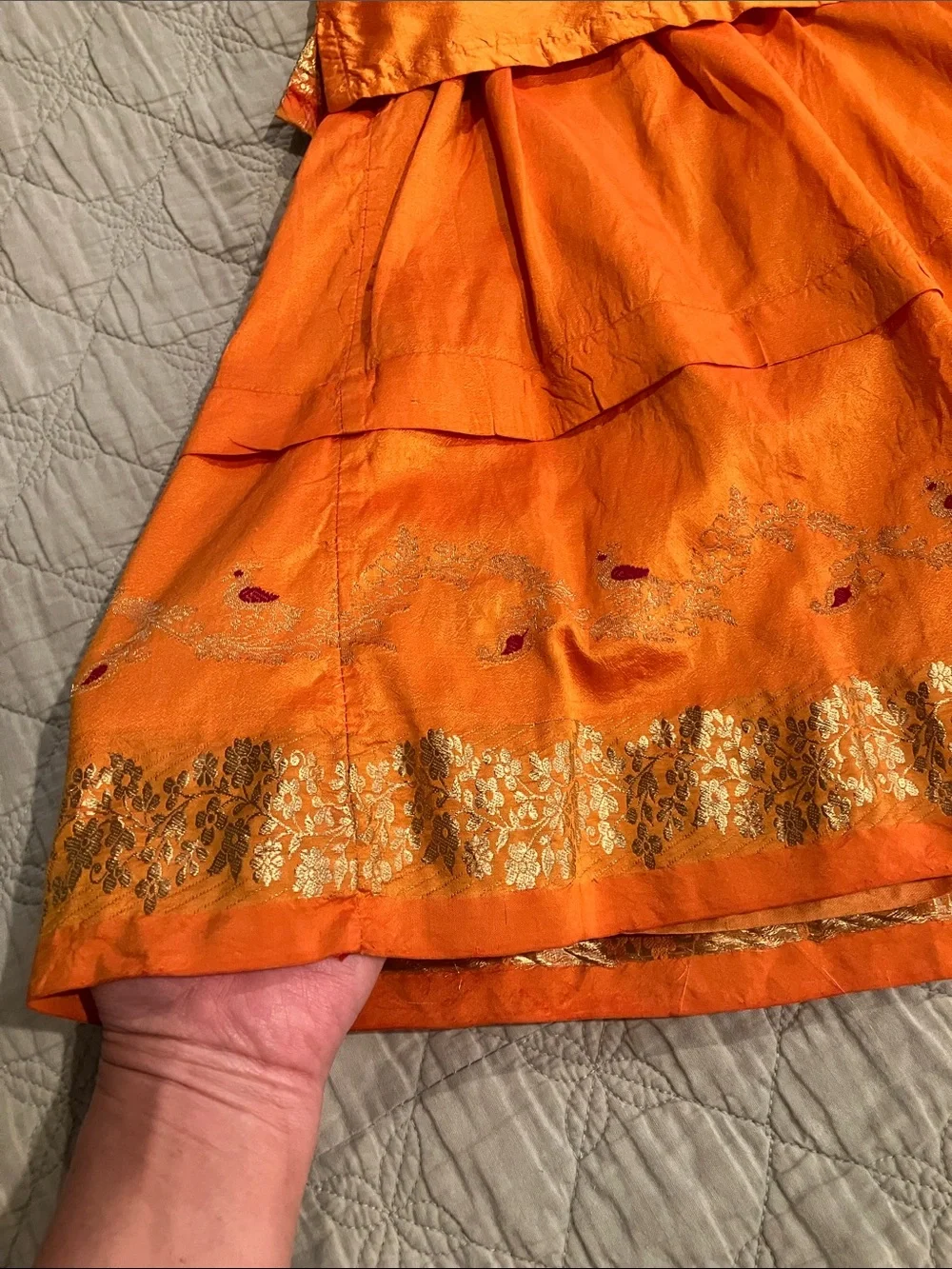 Handmade Orange silk, children's India dress - Size 4T